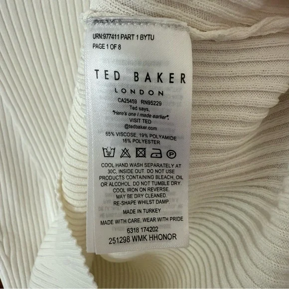 Ted Baker Square Neck Ribbed Top - 1 Small - Picture 5 of 5
